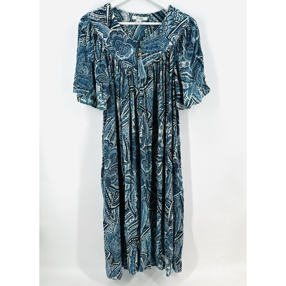 Go Softly Patio Dresses & Skirts - Go Softly Patio Dress Women Blue Tassle Flutter Sleeve Sz L Mumuu Q1015